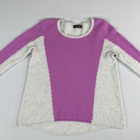 Forte Cashmere Sweaters - Forte Cashmere Color Block Quarter Sleeve Sweater Women's Size Small Grey Pink